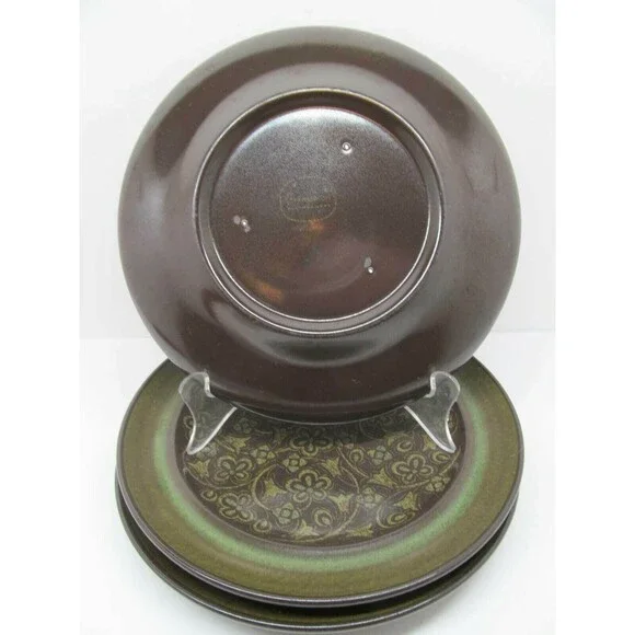 Franciscan Madeira 3 SALAD PLATES Green & Brown USA Mid Century Modern